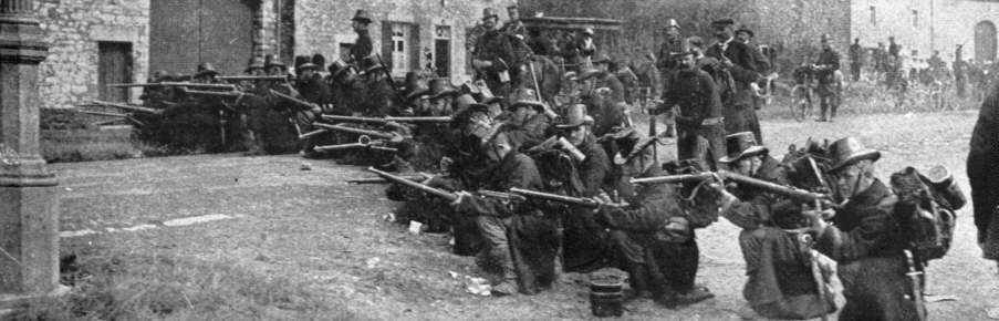 Belgian troops try desperately to halt German advance, 1914