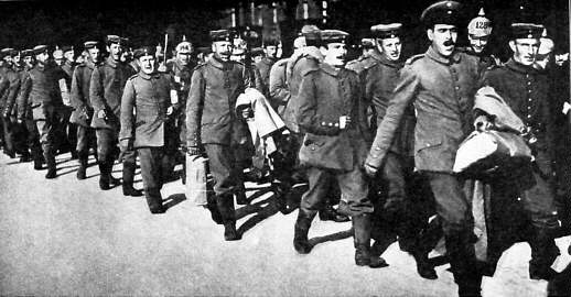 Germans sing while marching to war