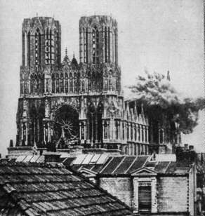 Rheims Cathedral being hit by German Artillery fire